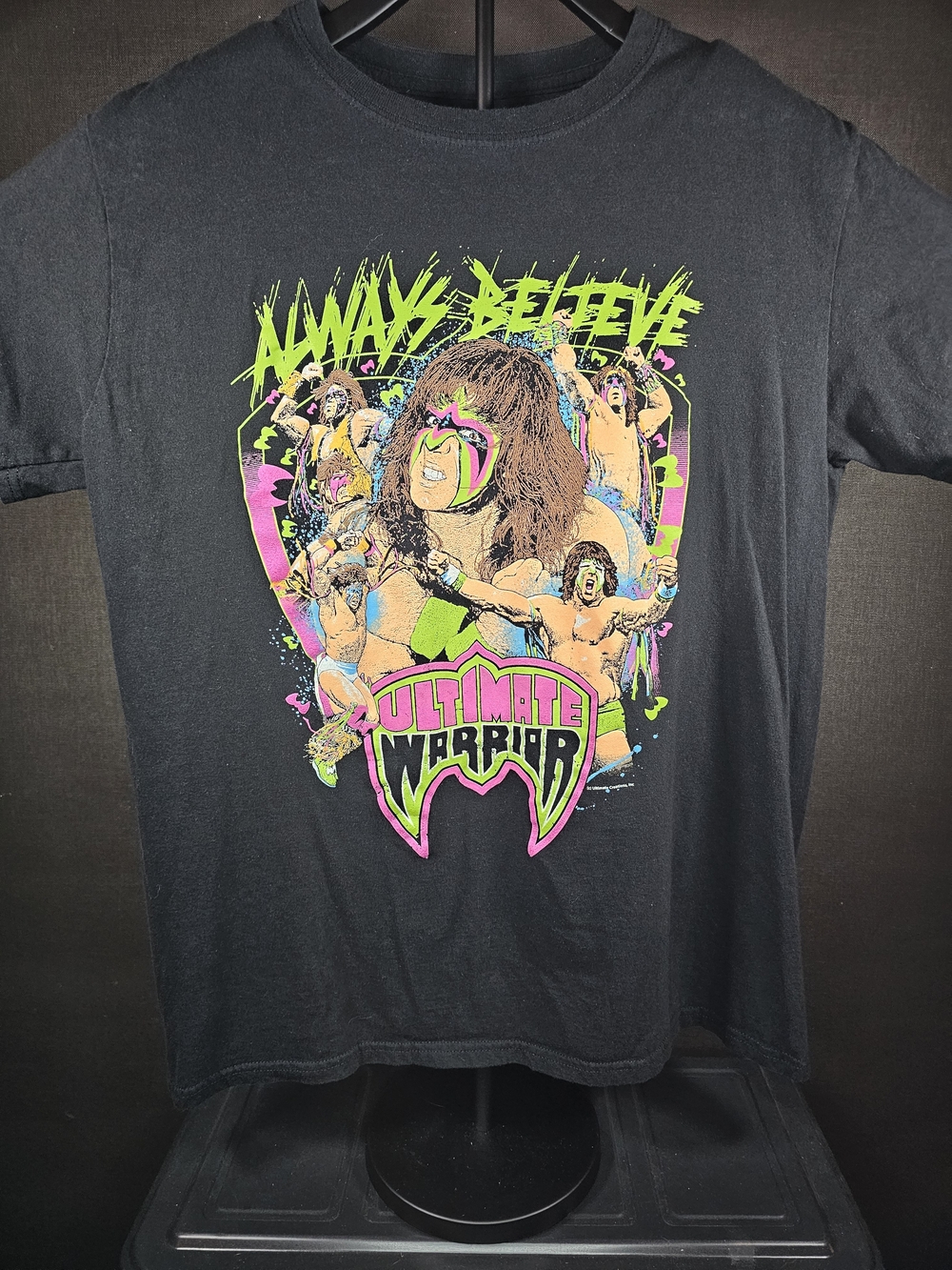 Gildan Black Ultimate Warrior 'Always Believe' Neon Graphic Tee
